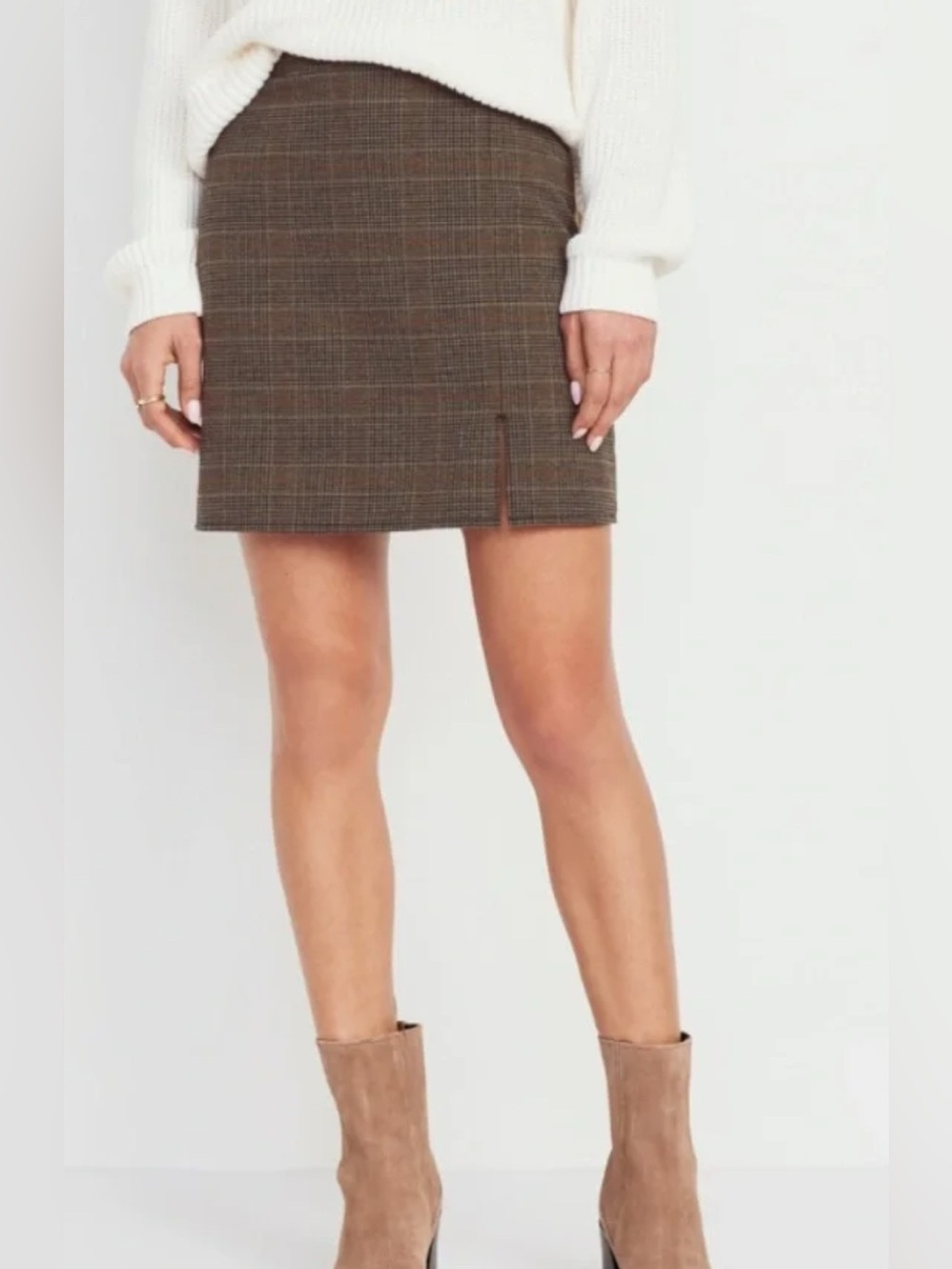 Old Navy Brown Plaid Mini Skirt with Front Slit, size 3X